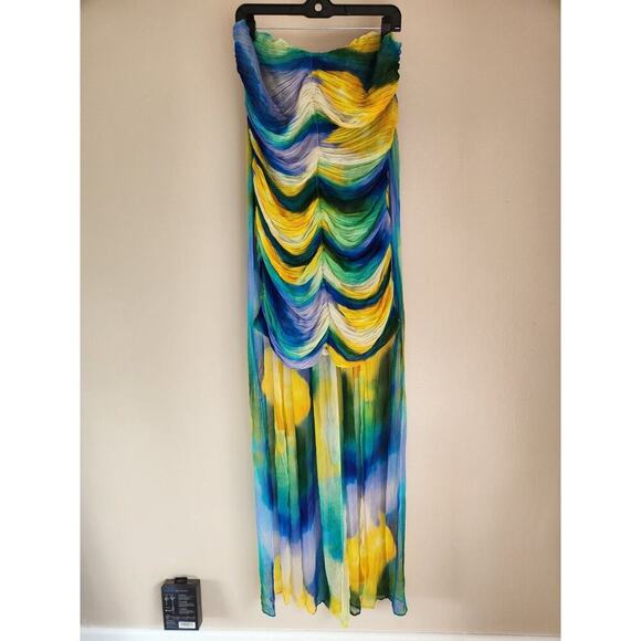 NWD Anthropologie Vineet Bahl Colorful Blurred Sheer Train Dress Sz L #MB426 - Picture 2 of 14